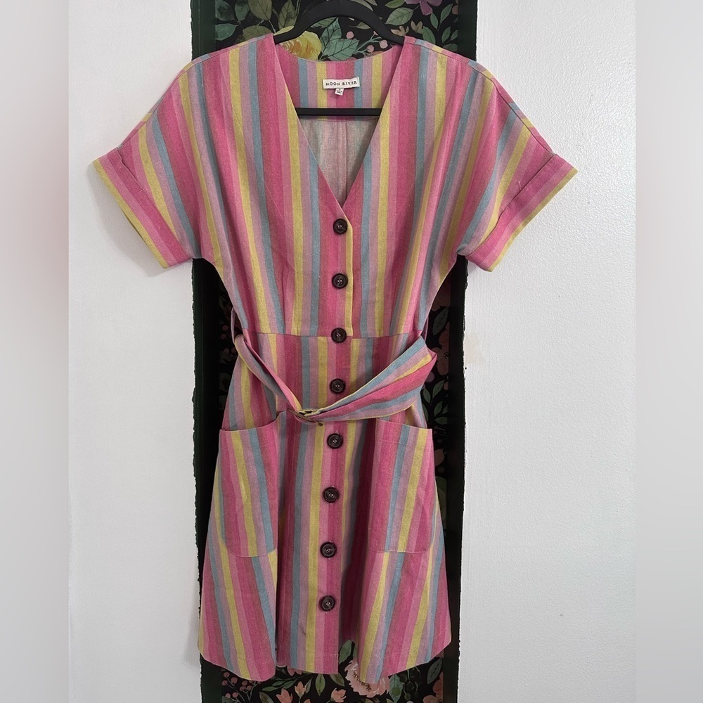 Moon River Linen Blend Striped Dress